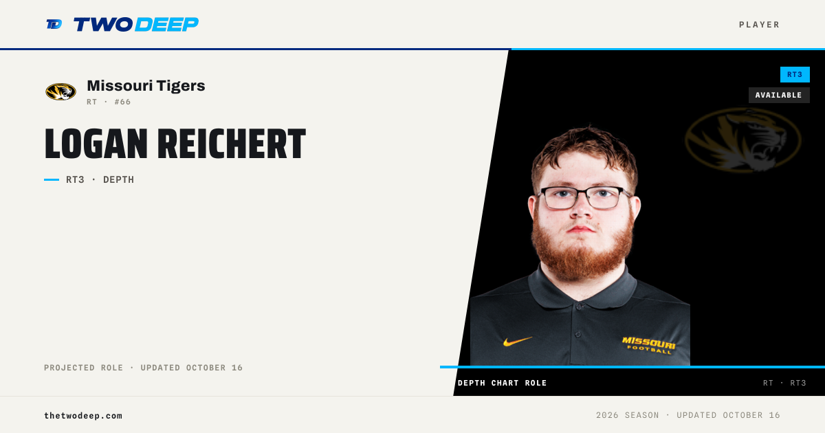 Logan Reichert — Missouri Tigers OL | 2026 depth chart & profile · TWO·DEEP